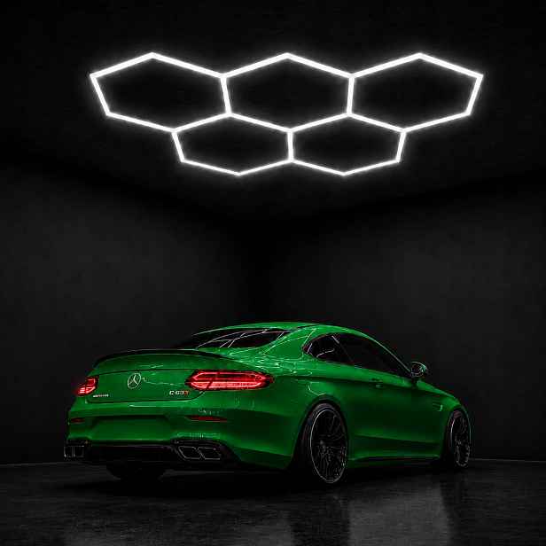 Led lampy hexagon 229x158 cm 168 W garáž bílé světlo 6500K