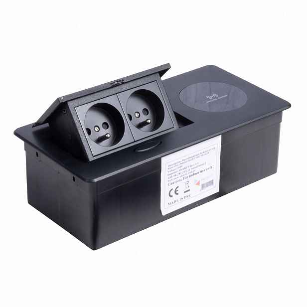 Zásuvka nábytková zapuštěná do desky 2x230V +WC15W Modulbox II černá