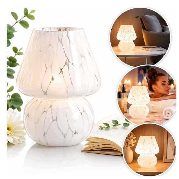 Noční Lampa Houba Onewish Skleněná Murano E27 Bílá Vintage Dekorativní!
