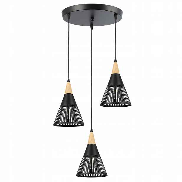 Závěsná Stropní Lampa 3x E27 Lustr Loft Moderní Kužel dřevo