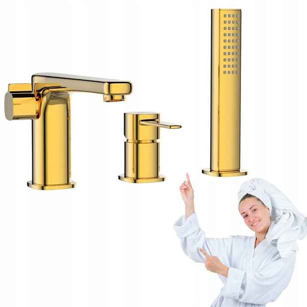 3-otvorová vanová baterie Invena Glamour, páková, vanová, zlatá