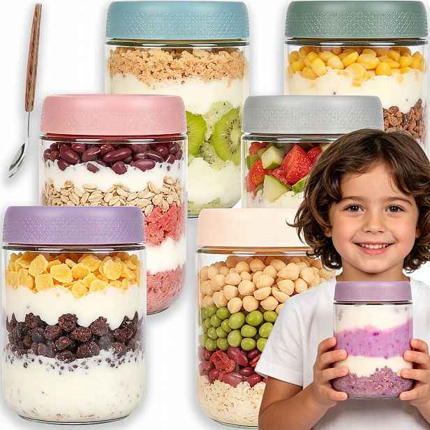 6 x Sklenice Na Jogurt Ovesné Kaše Hermetické Víka Overnight