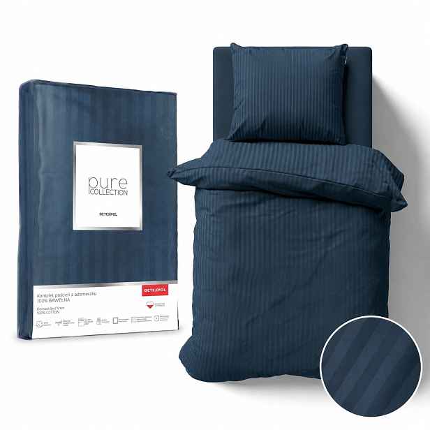 Hotelové Povlečení 140X200 Damašek Bavlna Satén Pure Granátový Denim