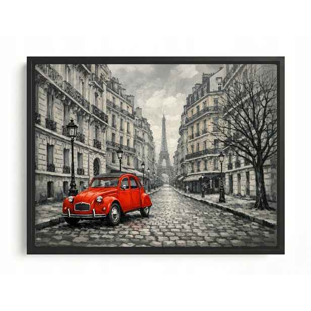 Obraz Rám American Box Francie Paříž Ulička Eiffelova Věž Auto 80x60