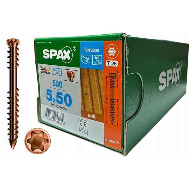 Spax 5x50 Nerezové vruty do terasové desky ocel A2 Zlaté 500 kusů