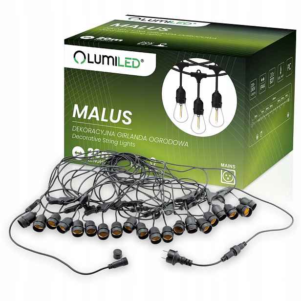 Venkovní zahradní girlanda Malus 20 m 20xE27 bez žárovek Lumiled
