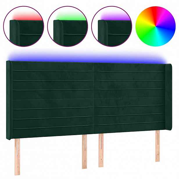 vidaXL Čelo postele s LED tmavě zelené 183 x 16 x 118/128 cm samet