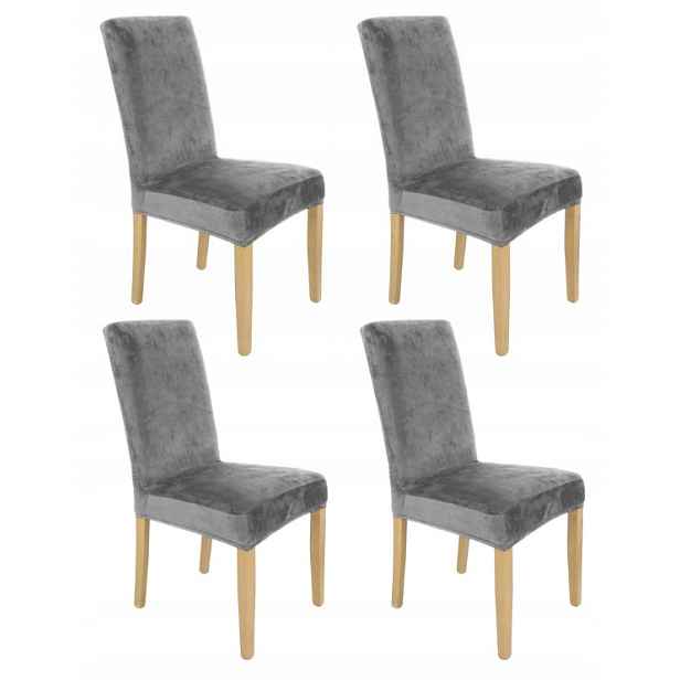Sada 4KS Povlaků Na Židli Šedý Velur Elastczyny