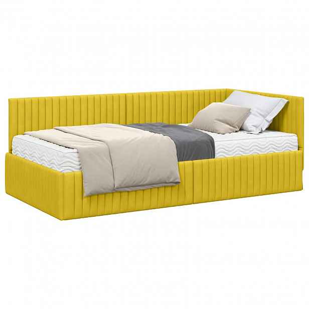 vidaXL Rohový rám postele s matrací 2 ks Žlutá 90 x 200 cm samet