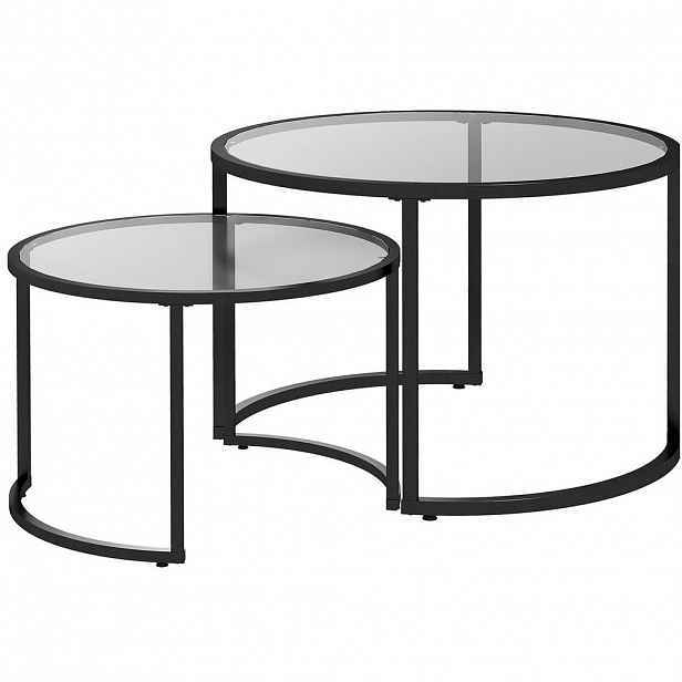 Modfu SADA odkládacích stolků z oceli 70x70x47 cm černá, částečně stohovatelná s tvrzeným sklem