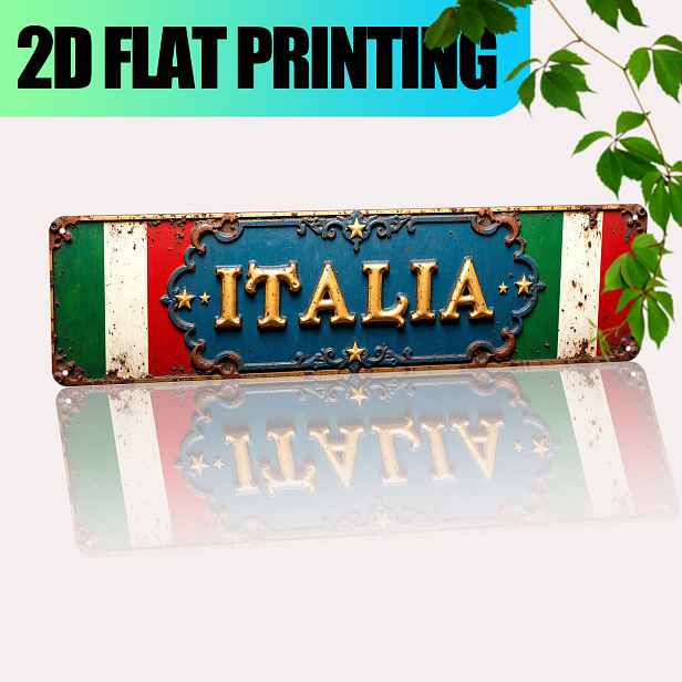 TEMU 2D Plochá, 2D Plochá , 1ks Vintage Dekorativní Cedule s Italskou Tematikou - Barvy Italské Vlajky s Nápisem "ITALIA" - Odolná Hliníková Kovová
