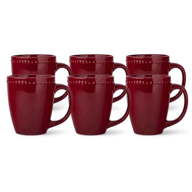Keramické hrnky na kávu 500 ml Sada 6 Ks Velké Bordové barely Merlot