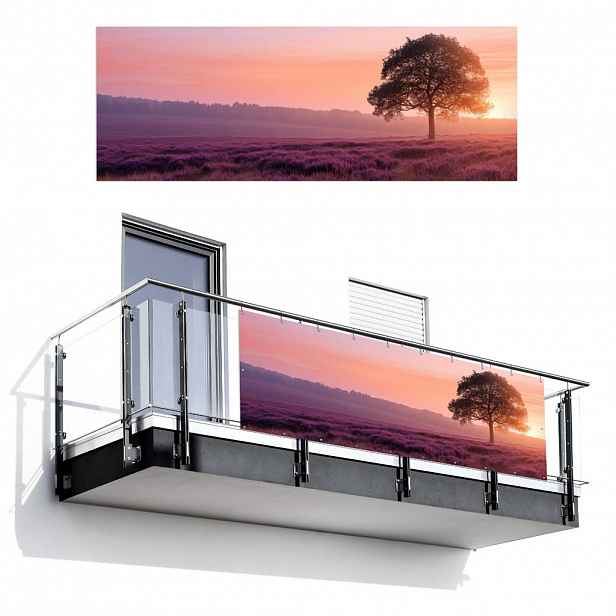 MuchoWow BALKONOVÁ ZÁSTĚNA Strom - vřes - východ slunce 300x110 cm