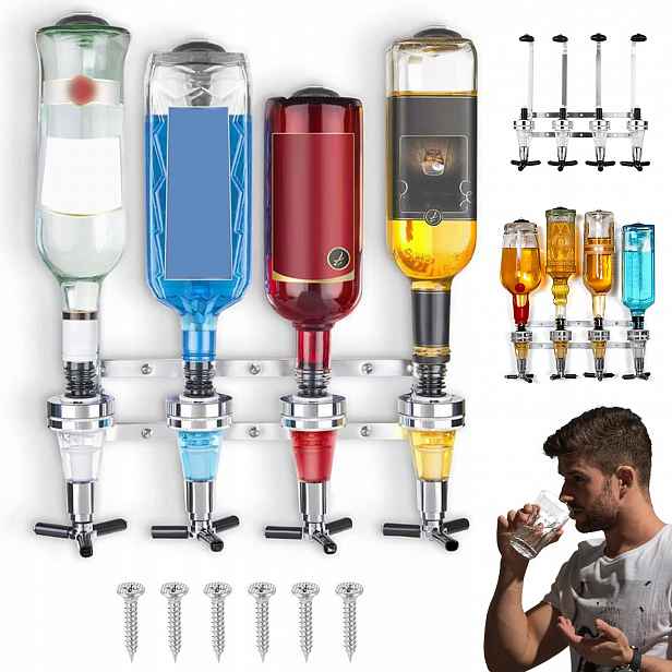 Nástěnný Dávkovač S Držákem Na 4 Láhve Na Alkohol Nápojů A Limonády