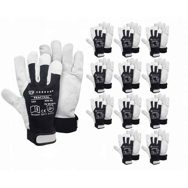 Ochranné rukavice Tekson Practical 1252 z kůže, suchý zip, Velikost 8 – 12 párů