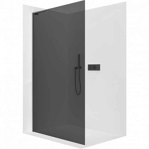 Sprchová zástěna Walk-in Onyx L-levá vzpěra - 10 mm - černá matná, grafitové sklo - 150x200 cm