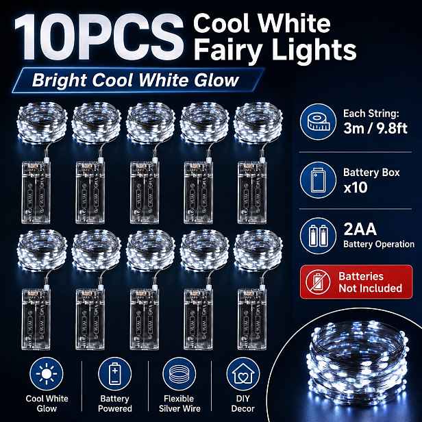 TEMU 10 ks LED pohádkových světelných řetězů, 30-LED světelný řetěz pro balónky, vhodné pro různé příležitosti, používané pro svatby, Vánoce,