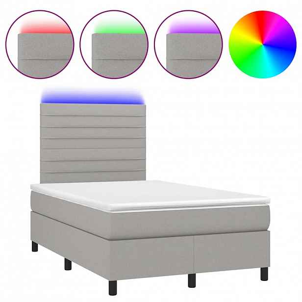 vidaXL Box spring postel s matrací a LED světle šedá 120x190 cm textil