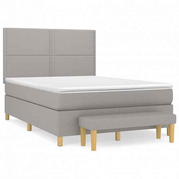 vidaXL Box spring postel s matrací světle šedá 140 x 200 cm textil