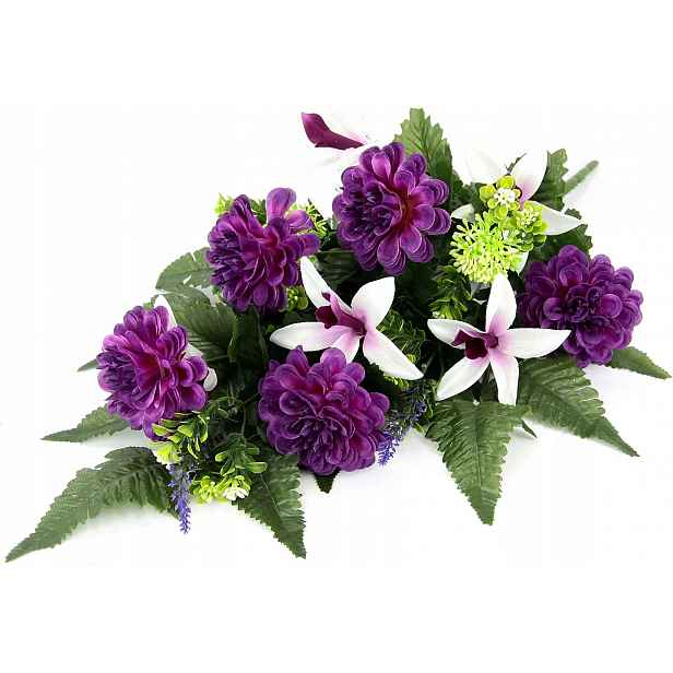 Náhrobní ozdoba s umělými jiřinami a orchidejemi, na hrob, umělá