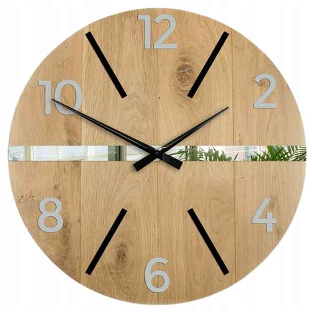 Nástěnné hodiny Dřevěné Dubové Akrylové Aksel Wood Pas Zrcadlo 60 cm Kulatý