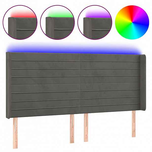 vidaXL Čelo postele s LED tmavě šedé 203 x 16 x 118/128 cm samet