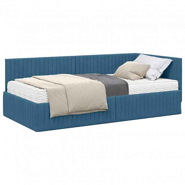 vidaXL Rohový rám postele s matrací 2 ks Modrá 100 x 200 cm samet