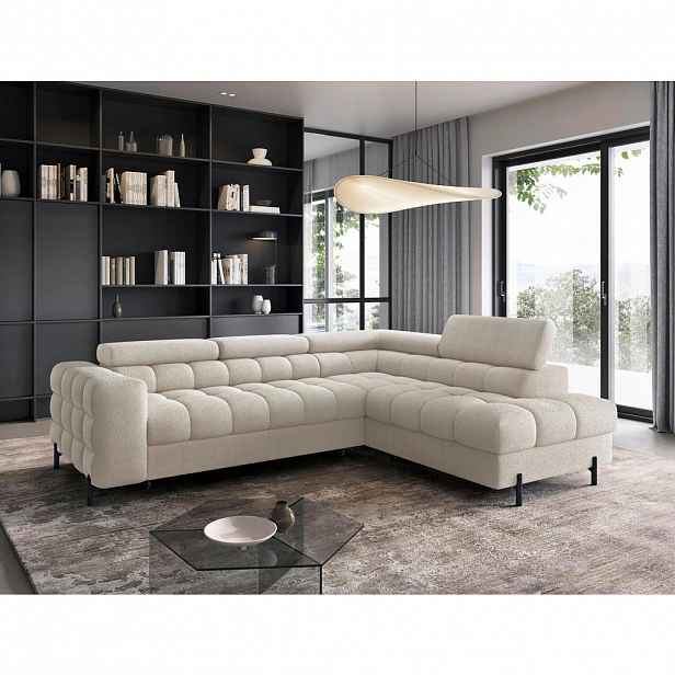 P & B ROHOVÁ SEDAČKA, textil, krémová