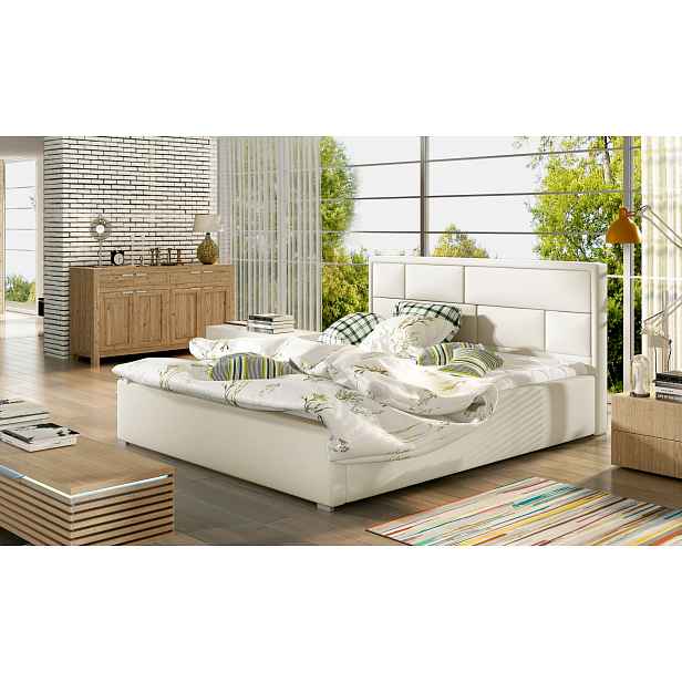 Manželská čalouněná postel 160x200 LUXERIO 2 - béžová eko kůže