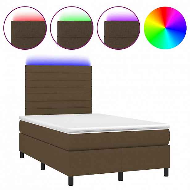 vidaXL Box spring postel s matrací a LED tmavě hnědá 120x190 cm textil