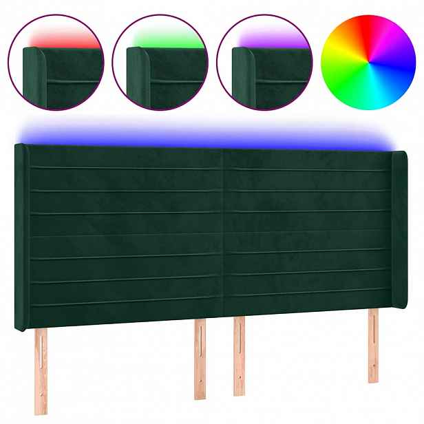 vidaXL Čelo postele s LED tmavě zelené 203 x 16 x 118/128 cm samet