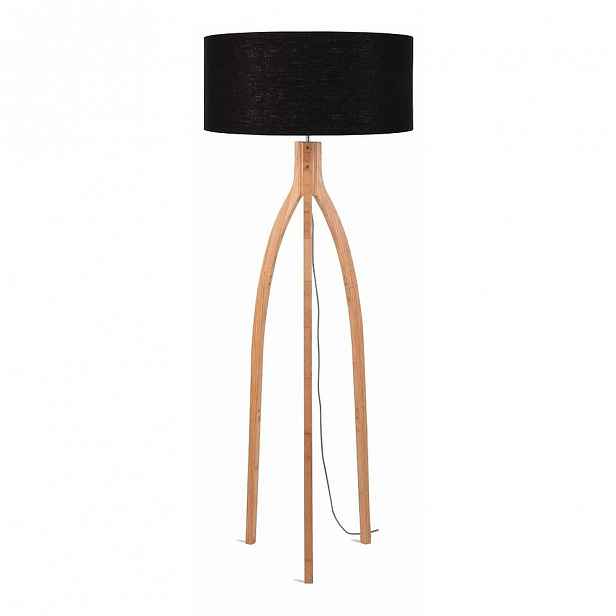Stojací lampa s černým stínidlem a konstrukcí z bambusu Good&Mojo Annapurna