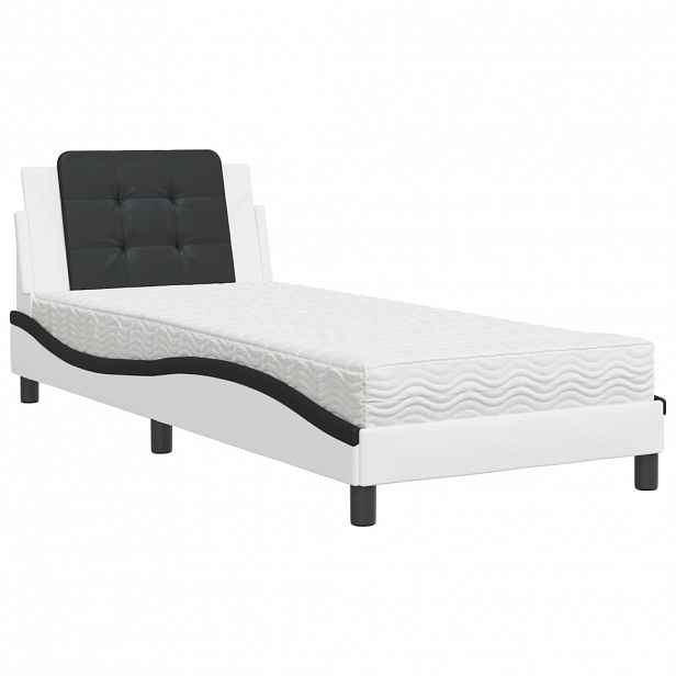 vidaXL Postel s matrací Zadar bílá a černá 80 x 200 cm umělá kůže