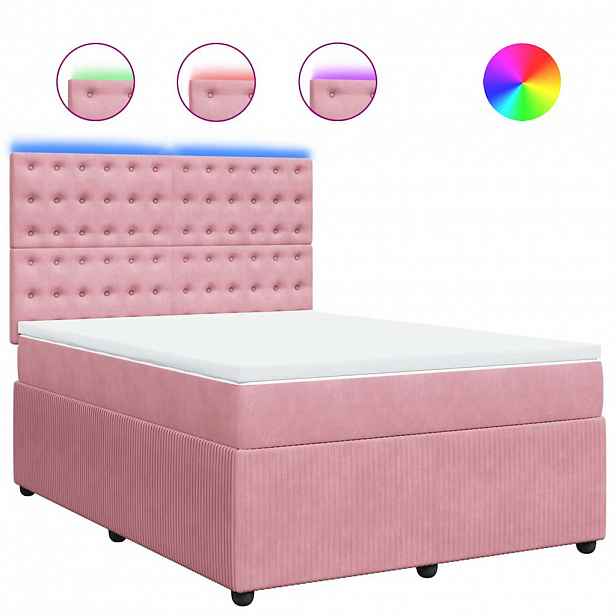 vidaXL Box spring postel s matrací růžová 140x190 cm samet