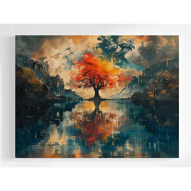 Plakát Osamělé Dřevo Západ Slunce Krajina Jezero 100x75