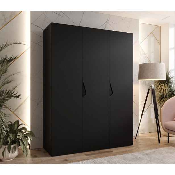 Třídveřová šatní skříň 150 cm AMARIS 1 - černá / černé úchyty