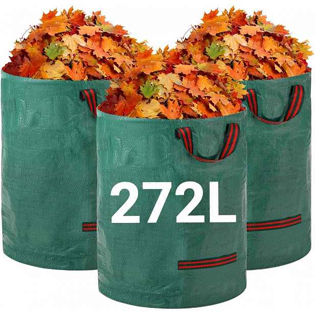 Zahradní Pytle 3 × 272 L Na Listy Tráva Odpad Zelené Silné Voděodolné