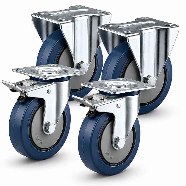 Sada 4 Transportních Koleček 125 MM 2X Brzda 2X Pevná 920 Kg Guma