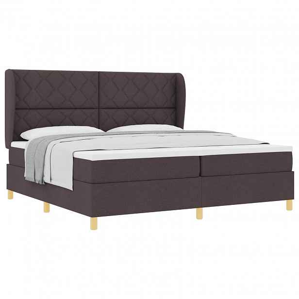 vidaXL Postel s boxspringem s čelo Tmavě hnědá 200 x 200 cm textil