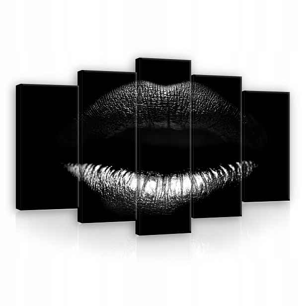 Obraz 100x60 Ústa makro záblesk stříbro černá monochrom polyptych moderní