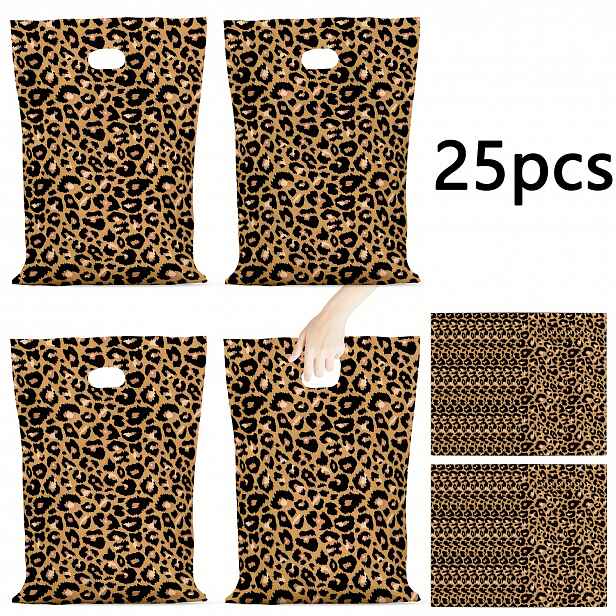 TEMU Dárek pro Ni/Něj 25dílný Balíček Sáčků na Pochoutky s Leopardím Potiskem a Vyřezávanými Uchy s Zvířecím Potiskem, Vhodné pro Narozeninové Párty,