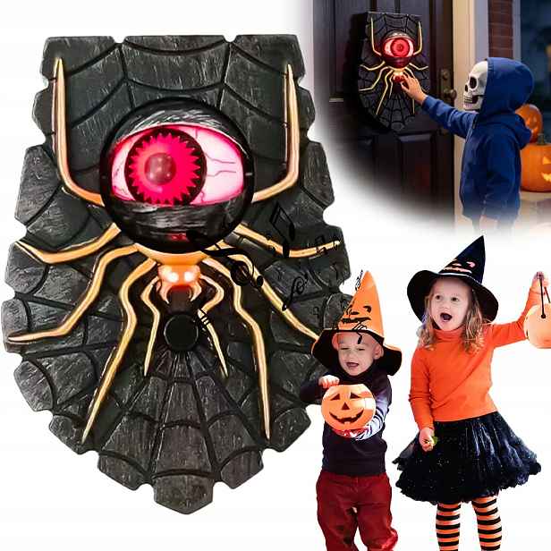 Halloweenský Zvonek S Okem Pavouka, Svítící Led Gadget Na Dveře