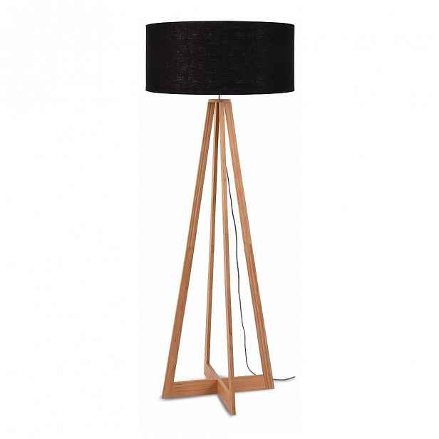 Stojací lampa s černým  stínidlem a konstrukcí z bambusu Good&Mojo Everest