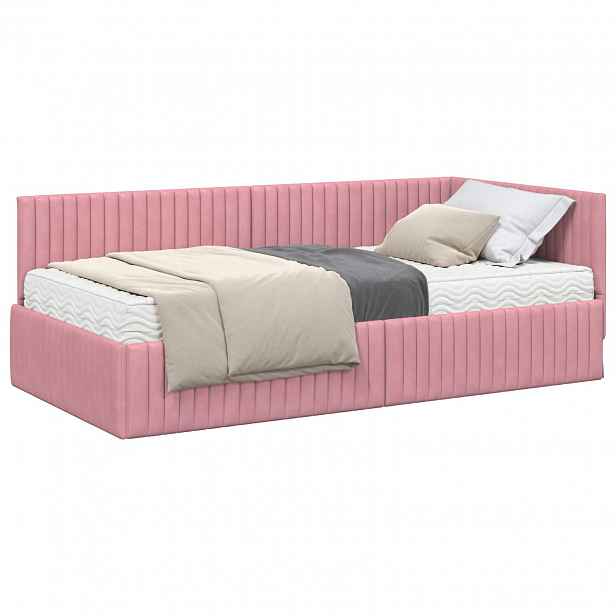 vidaXL Rohový rám postele s matrací 2 ks Růžová 100 x 200 cm samet