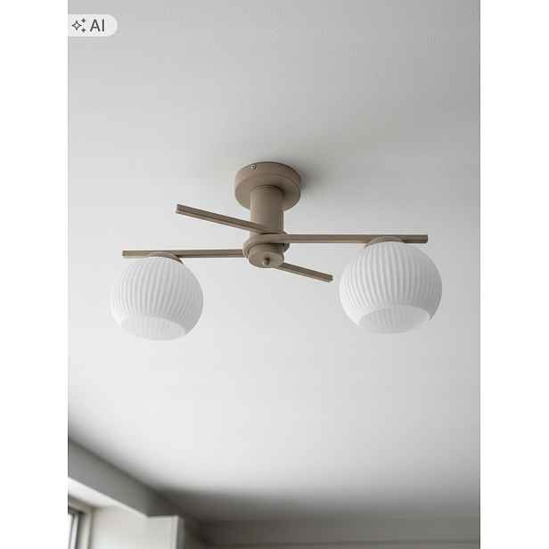 Stropní Svítidlo Lustr Hugo 2 Kašmír Rýhovaná Kulička E27 Led Béžová