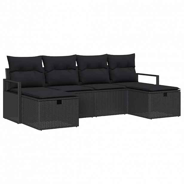 vidaXL Set pohovek 6 ks 6-Počet míst Černá polyratan