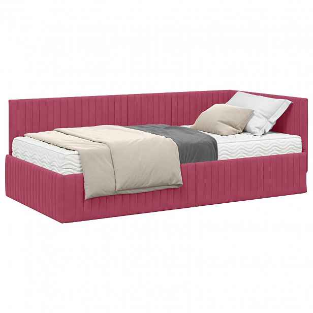 vidaXL Rohový rám postele s matrací 2 ks Víno Červené 100 x 200 cm