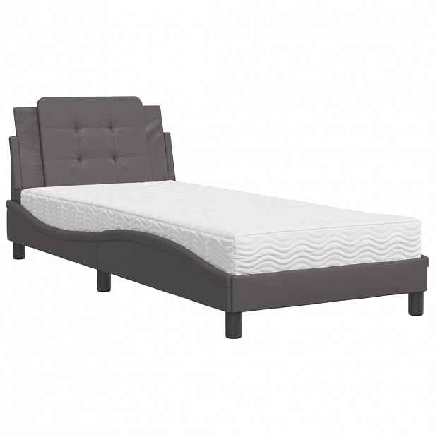 vidaXL Postel s matrací Zadar šedá 90 x 190 cm umělá kůže