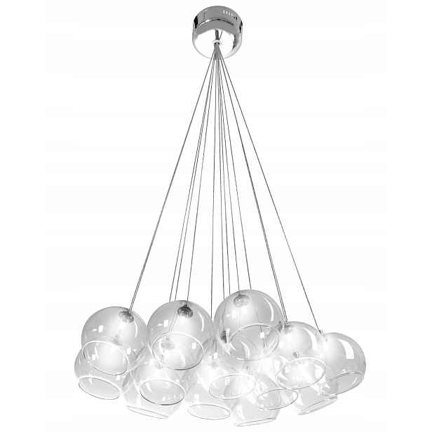 Závěsná Stropní Lampa Lustr Stříbrný, Průhledné Koule, Velká Toolight G4
