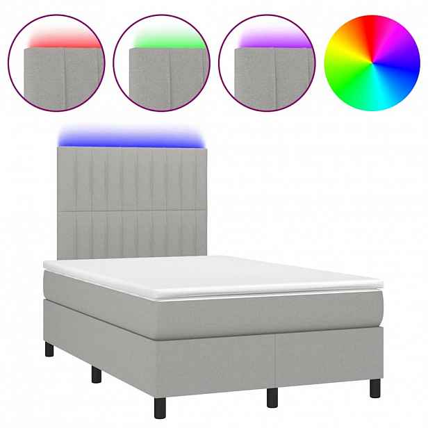 vidaXL Box spring postel s matrací a LED světle šedá 120x190 cm textil
